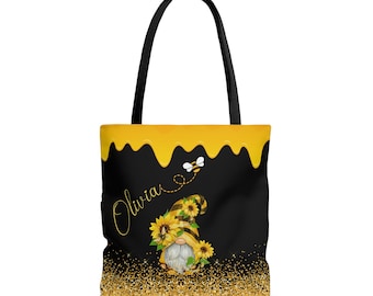 Biene Tragetasche, personalisierte Tasche, Sommer Tragetasche, Gnom Tragetasche, Sonnenblume Tasche, Biene Print, Geschenk für Bienenliebhaber, Bee keeper Geschenk, Bee Bag
