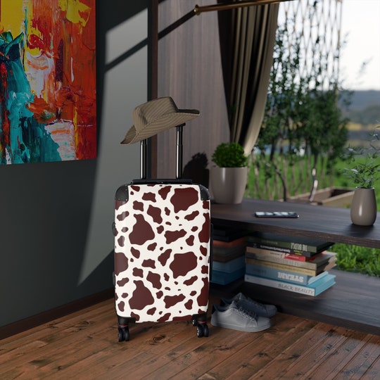 Disover Brown Cow Print Luggage, Cow Print Suitcase, Cow Print Travel Bag, Wheeled Suitcase, Carry On Suitcase, Custom Luggage, Cow Print Decor