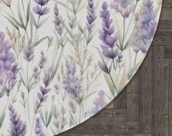 Lavender Rug, Purple Flower Round Rug, Lavender Mat, Housewarming Gift, Watercolor Lavender Decor, Floral Round Rug, Purple Flower Decor