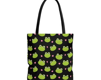 Frog Tote Bag, Frog Print Bag, Gift for Frog Lovers, Green Frog Tote Bag, Frog Gifts For Her