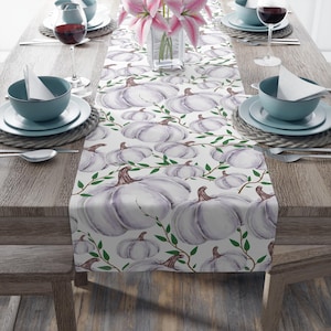 Pumpkin Table Runner, Fall Table Runner, Fall Table Decor, Autumn Tablecloth, Fall Gifts, Housewarming Gift, White Pumpkin Decor, Fall Decor