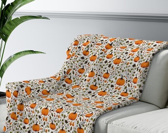 Fall Pumpkin Blanket, Autumn Blanket, Orange Pumpkin Blanket, Halloween Decor, Fall Home Decor, Pumpkin Leaves Blanket, Fall Throw