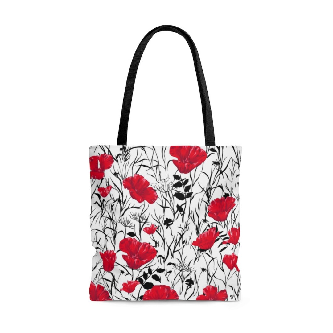 Poppy Tote Bag, Flower Travel Bag, Spring Floral Bag, Red Flower Bag