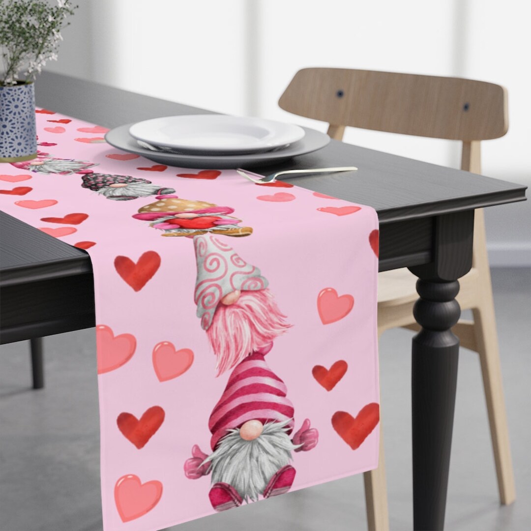 Valentine's Day Linen Table Runner Gnomes Love Heart Printed - Temu