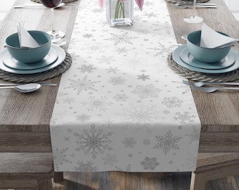 Christmas Table Runner, Silver Snowflake Runner, White Christmas Decor, Snowflake Decor, Holiday Table Runner, Silver Christmas Decor