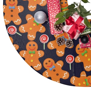 Weihnachtsbaumrock, Lebkuchenmann- Baumrock, Dunkelblauer Baumrock, Weihnachtsbaumdekoration, Lebkuchendekoration, Weihnachtstischläufer