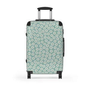 Daisy Suitcase, Daisy Luggage, Wheeled Suitcase, Daisy Carry On Bag, Women&#39;s Luggage, Green Suitcase, Floral Luggage