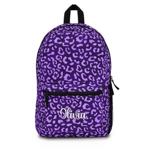 Personalized Leopard Print Backpack, Purple Leopard Print, Girl&#39;s Purple Bookbag, Purple Backpack, Back to School Bag For Girls, Purple Bag