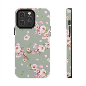 Cherry Blossom Iphone Case, Pink Iphone Case, Floral Phone Case, Iphone 14 Pro Max Case, Iphone 12 Case, Iphone 13 Case, Green Phone Case