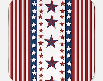 May include: Red, white, and blue striped coaster with a row of blue and red stars in the center.