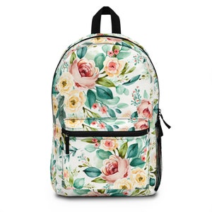 Floral Backpack, Girl&#39;s Bookbag, Women&#39;s Backpack, Pink Floral Backpack, Green Bookbag, Floral Carry On Bag, Girl&#39;s Back To School Bag