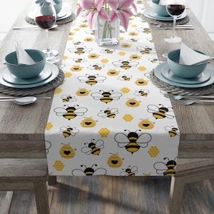 Honey Bee Table Runner, Bee Decor, Watercolor Bumble Bee Decor, Bee Hive Decor, Honey Bee Gifts, Housewarming Gift, Bee Table Decor image 1