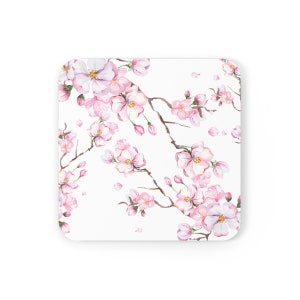 Cherry Blossom Coasters, Pink Flower Coaster Set, Housewarming Gifts, Cherry Blossom Decor, Pink Home Decor, Cherry Blossom Gifts