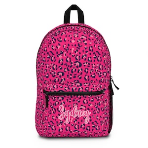 Leopard Print Backpack, Personalized Backpack, Girl&#39;s Pink Bookbag, Leopard Print School Bag, Girl&#39;s Back to School Bag, Pink Backpack