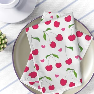 Summer Napkins, Cherry Cloth Napkins, Set of 4, Cherry Decor, Summer Table Decor, Housewarming Gift, Red Napkins, Spring Napkins