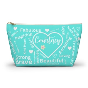 Personalized Makeup Bag, Monogram Bag, Blue Cosmetic Bag, Self Love Makeup Bag, Custom Travel Bag, Stocking Stuffer, Christmas Gift for Girl