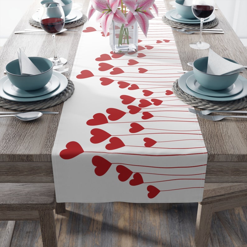 Valentines Day Table Runner, Red Heart Decor, Heart Table Runner ...