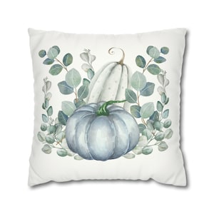 Fall Blue Pumpkin And Eucalyptus Pillow Case