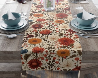 Corredor de mesa de outono, corredor de mesa floral laranja, corredor de mesa de ação de graças, decoração de mesa de outono, decoração de ação de graças, decoração de mesa de outono