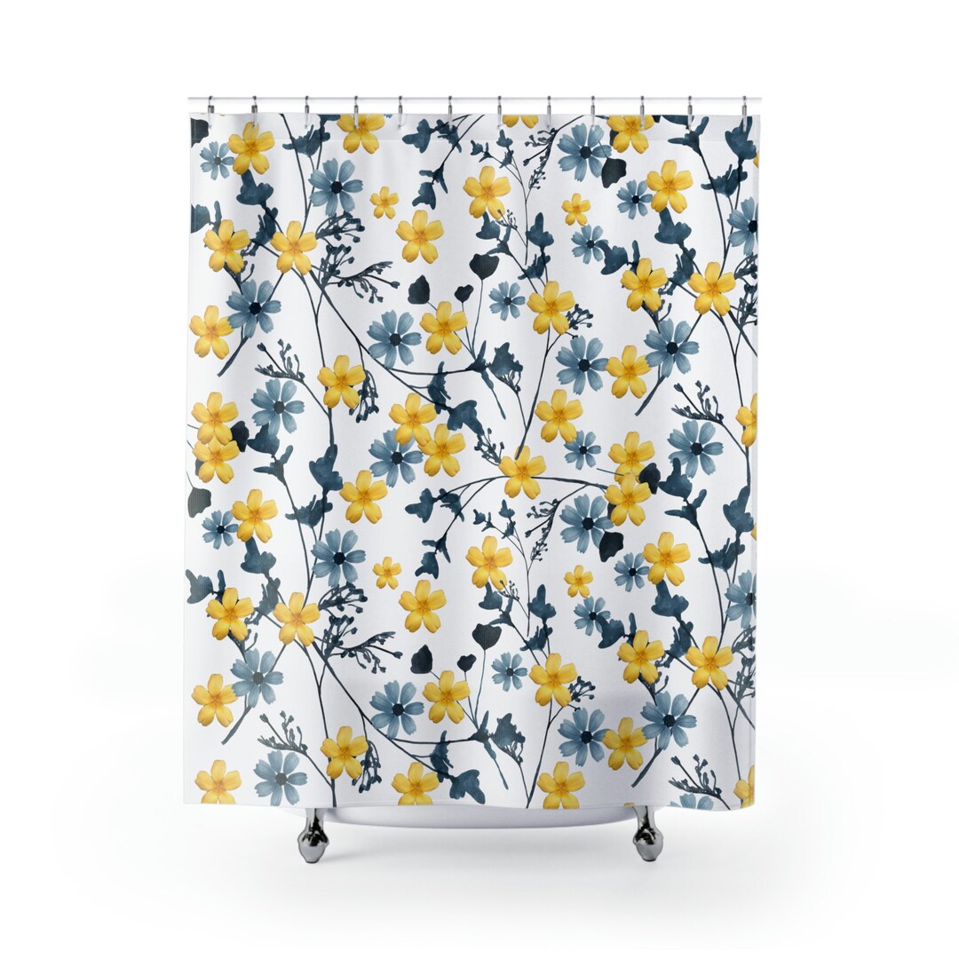 Yellow Shower Curtain, Blue Shower Curtain, Yellow Bathroom Decor ...