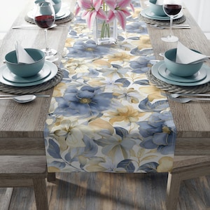 Summer Table Runner, Blue Flower Runner, Yellow Table Runner, Housewarming Gift, Gift for Mom, Wedding Table Runner