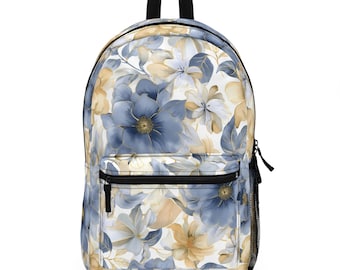 Blumen Rucksack, Mädchen Büchertasche, Blaue Blumen Rucksack, Mädchen Schulrucksack, Gold Blumen Rucksack, Mädchen Schultasche