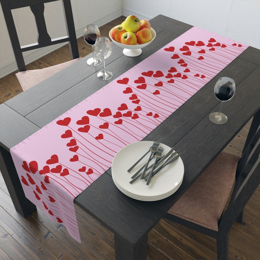 Pink Valentines Day Table Runner, Red Heart Decor, Heart Table Runner ...