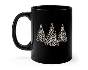 Christmas Mug, Black Christmas Mug, Tree Coffee Mug / Christmas Decor, Christmas Gifts, Christmas Tree Cup, Holiday Mug