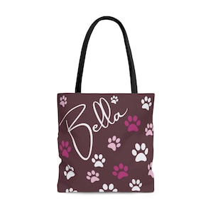 Bolsa de asas de perro personalizada, regalo de mamá de perro, bolsa de impresión de pata, bolsa de perro, bolsa de impresión de pata rosa, bolsa de asas de perro, regalos de perro