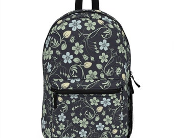 Floral Backpack, Girl's Bookbag, Women's Backpack, Blue Floral Bag, Floral Carry On Bag, College Backpack, Black Floral Backpack