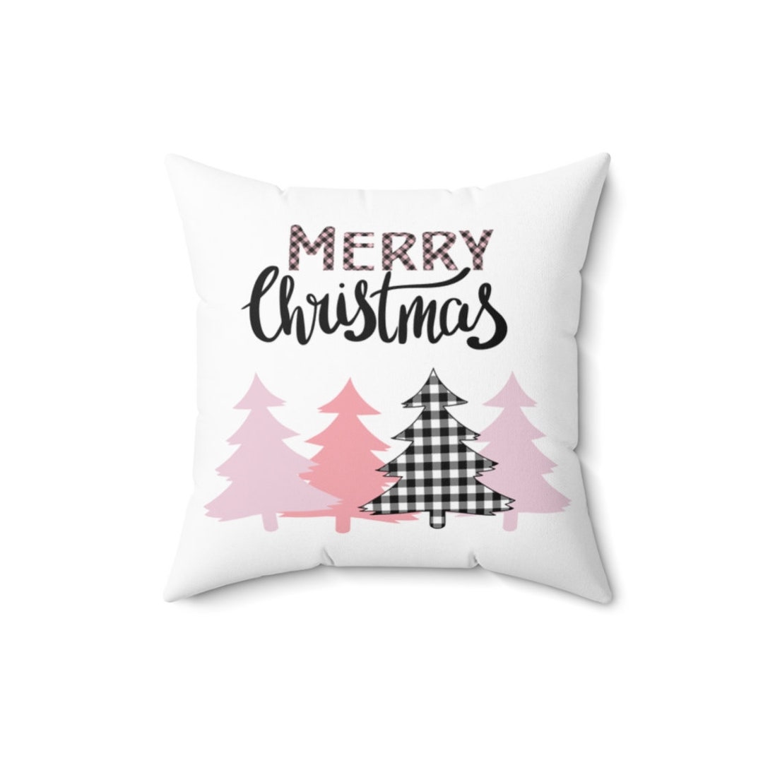 Pink Christmas Pillow Buffalo Plaid Tree Pillow Christmas Etsy