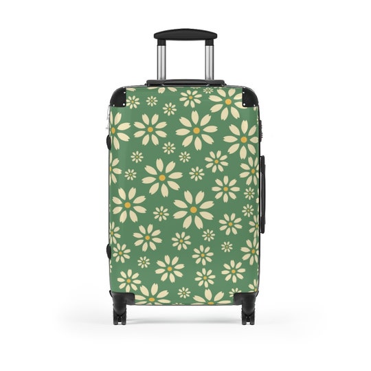 Daisy Suitcase, Green Suitcase, Custom Luggage, Wheeled Suitcase, Travel Gifts, Daisy Decor, Cabin Suitcase, Carry On Luggage, Green Bag