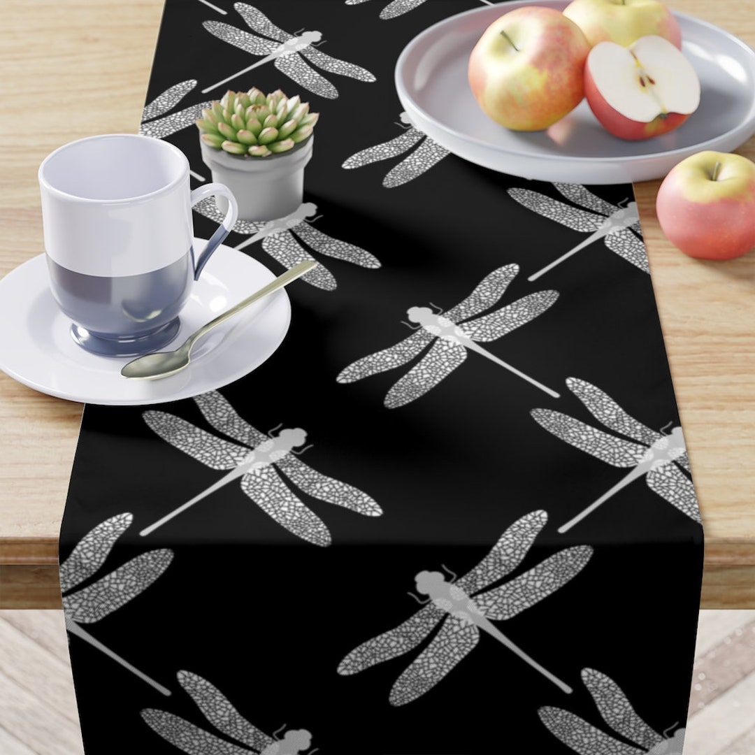 Dragonfly Table Runner / Black Table Runner / Dragonfly Decor