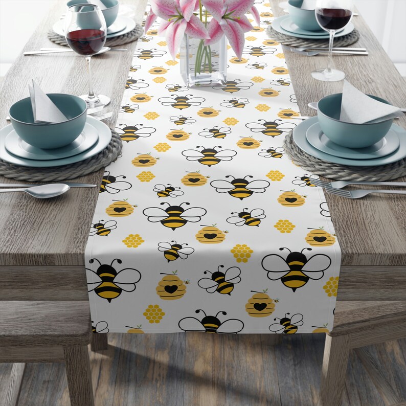Honey Bee Table Runner, Bee Decor, Watercolor Bumble Bee Decor, Bee Hive Decor, Honey Bee Gifts, Housewarming Gift, Bee Table Decor image 6