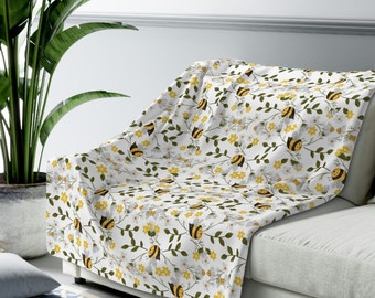 Honey Bee Blanket, Spring Blanket, Bee Decor, Yellow Blanket, Spring Decor, Summer Blanket, Housewarming Gift, Summer Home Decor, Bee Print