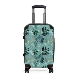 Floral Suitcase,  Teal Suitcase, Custom Luggage, Green Suitcase, Personalized Luggage, Floral Travel Bag, Carry On Bag, Wheeled Suitcase