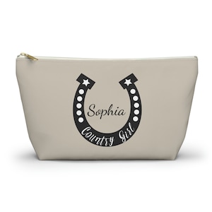 Personalisierte Kosmetiktasche, Pferdegeschenke, Westerntasche, Make-up-Reisetasche, Pferdeliebhabergeschenk, Hufeisentasche, Beige Kosmetiktasche, Country Girl Bag