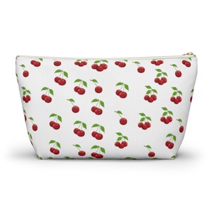 Cherry Makeup Bag, Red Gingham Plaid Bag, Cherry Cosmetic Bag, Plaid Cosmetic Bag, Red Travel Bag, Make up Pouch, Makeup Travel Bag