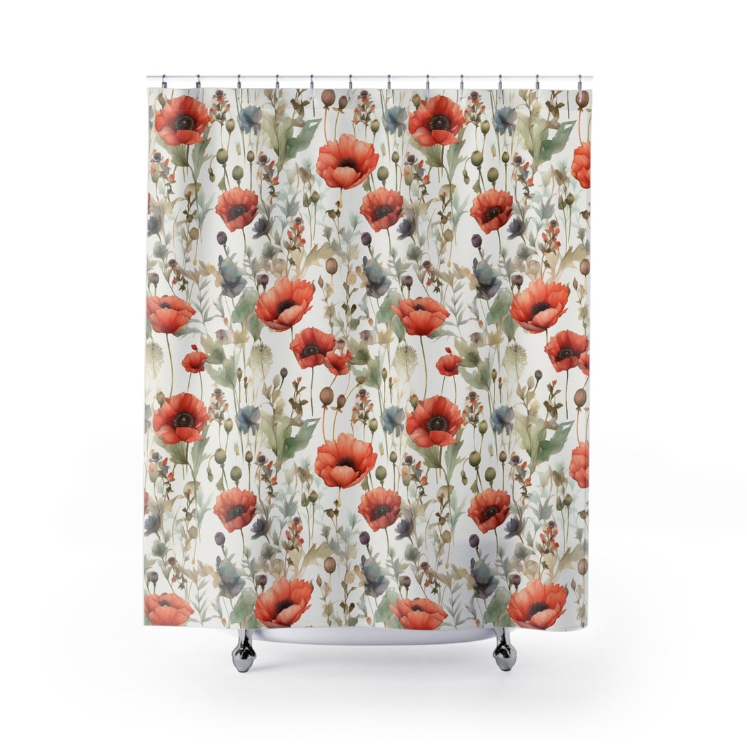 Poppy Shower Curtain Floral Shower Curtain Poppy Bathroom Decor