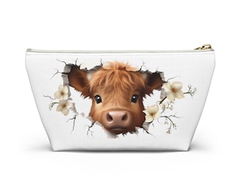 Borsa per il trucco a forma di mucca delle Highlands, regalo per gli amanti delle mucche, borsa per cosmetici a forma di mucca, borsa a forma di mucca delle Highlands, borsa da viaggio per ragazze, astuccio a forma di mucca