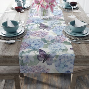 Summer Table Runner, Hydrangea Table Runner, Hydrangea Table Decor, Housewarming Gift, Floral Table Runner, Purple Table Runner, Blue Decor