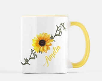 Sunflower Mug, Personalized Mug, Sunflower Decor, Yellow Flower Mug, Floral Mug, Summer Gift, Gift for Sunflower Lover, Sunflower Cup