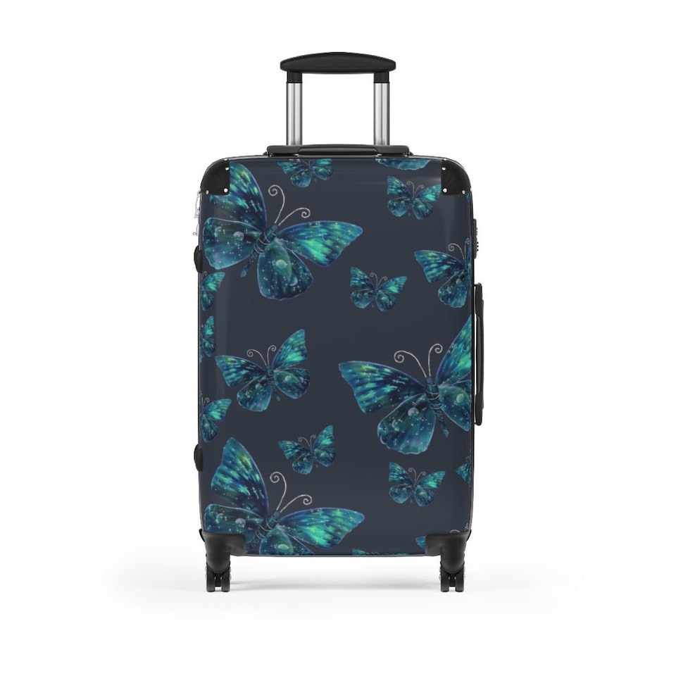Butterfly Suitcase, Butterfly Luggage, Blue Carry on Bag, Girls Travel Bag, Womens Luggage, Butterfly Gift, Travel Gift, Butterfly Decor