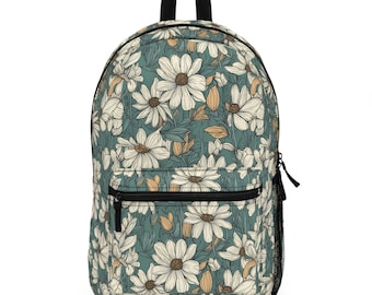 Daisy Backpack, Floral Bookbag, Girl's Back to School Bag, Green Floral Backpack, Middle School Backpack, Daisy Bag, Daisy Carry On Bag