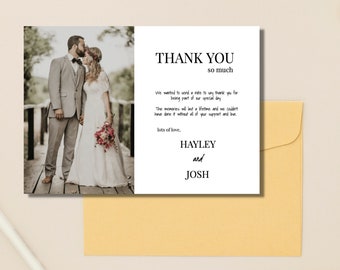 Modèle de carte de remerciement de mariage | | de téléchargement numérique Modèle de carte moderne minimaliste imprimable avec photo