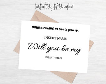 Page Boy Proposal Card, Will you be my page boy, personalised page boy card, digital download card, minimalist bridal party invitation