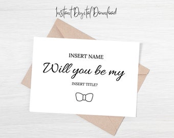 Page Boy Proposal Card, Will you be my page boy, personalised page boy card, digital download card, minimalist bridal party invitation