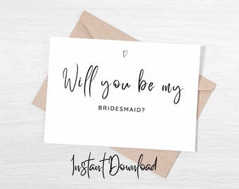 Bridesmaid proposal card, Will you be my bridesmaid card, instant digital download card, minimalist bridal party invitation, modern