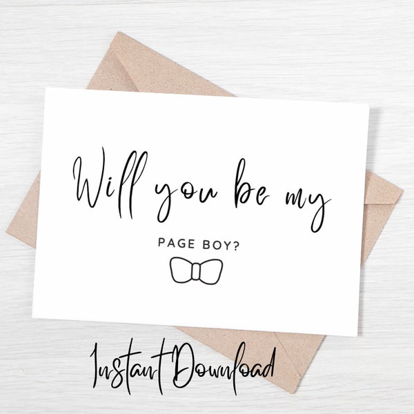 Page boy proposal card, will you be my page boy card, digital download card, minimalist, modern page boy invitation, be my page boy