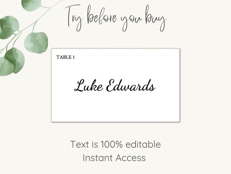 Printable Wedding Name Cards Template Digital Download Editable Place ...